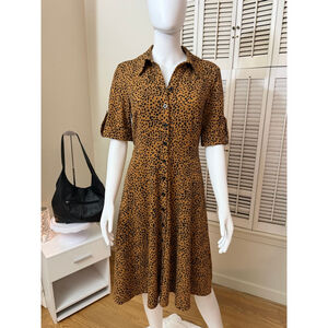 Shelby & Palmer Brown & Black Leopard Print Shirt Dress Size 6